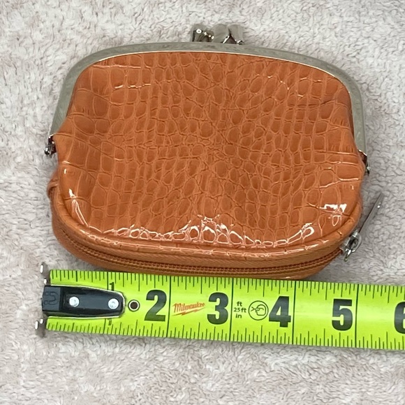 Vintage Liz Claiborne Faux Croc Leather Small Coin Purse Pouch-Orange-Kiss Lock - Picture 7 of 8